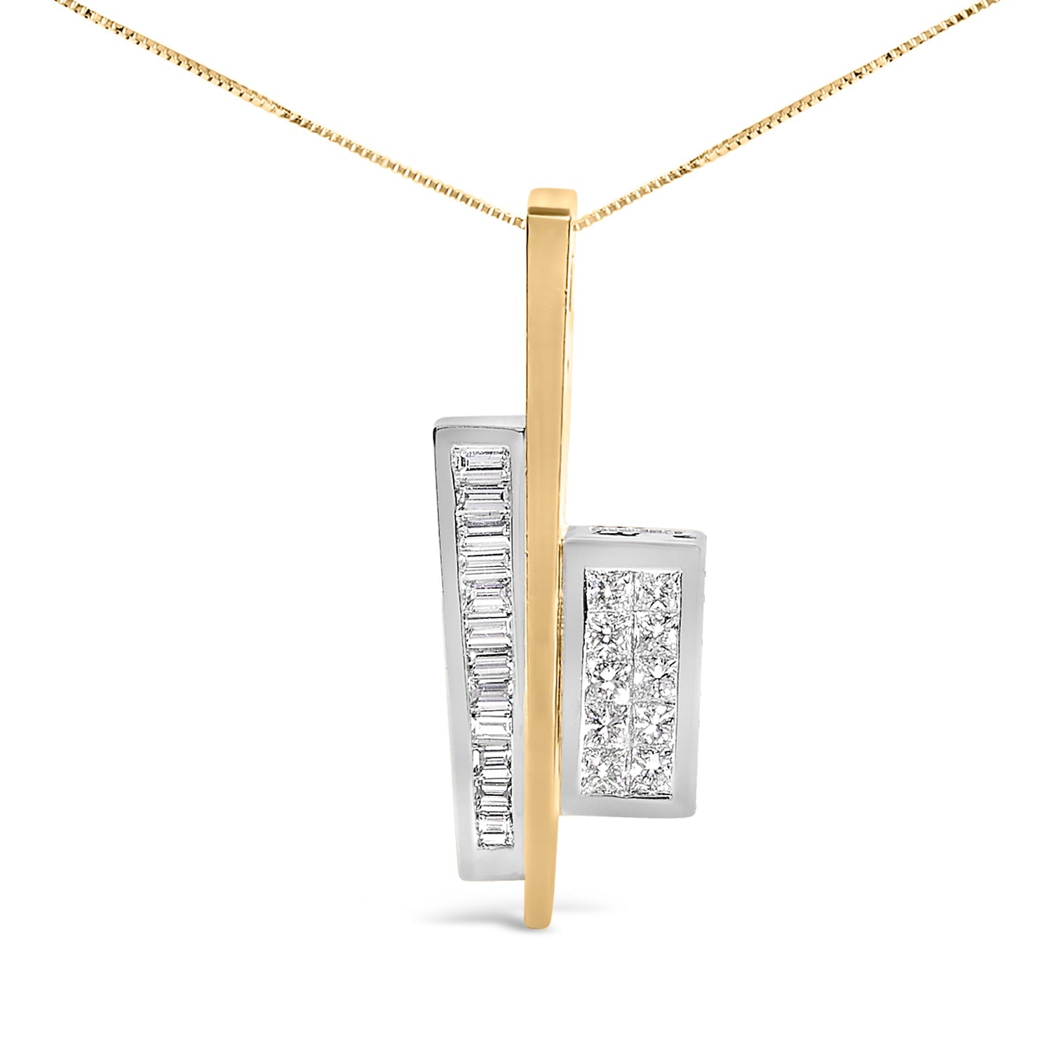 18K Yellow and White Gold 1 7/8 Cttw Princess Baguette Diamond Key Shaped 18" Pendant Necklace (H-I Color, SI1-SI2 Clarity) by Bids.com