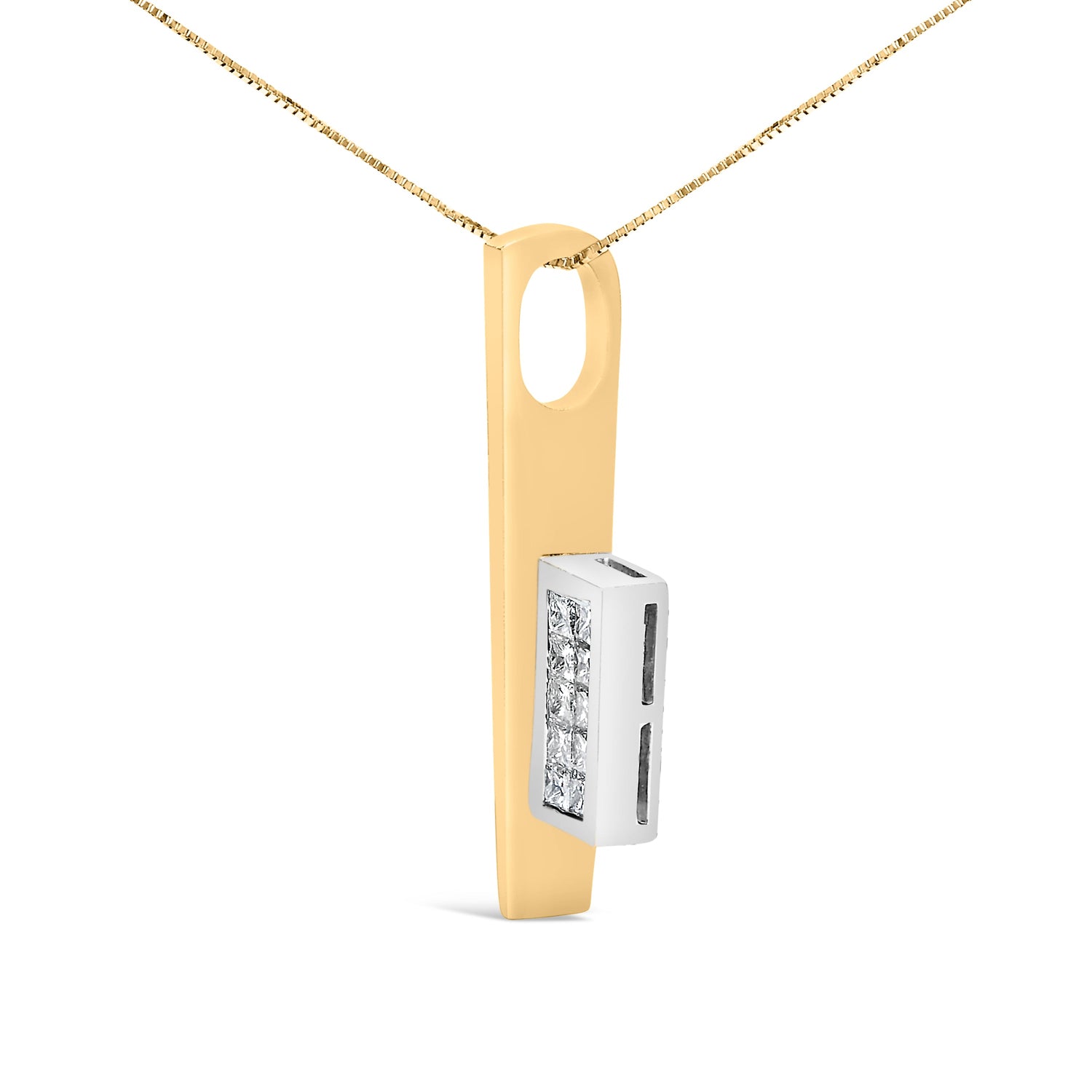 18K Yellow and White Gold 1 7/8 Cttw Princess Baguette Diamond Key Shaped 18" Pendant Necklace (H-I Color, SI1-SI2 Clarity) by Bids.com