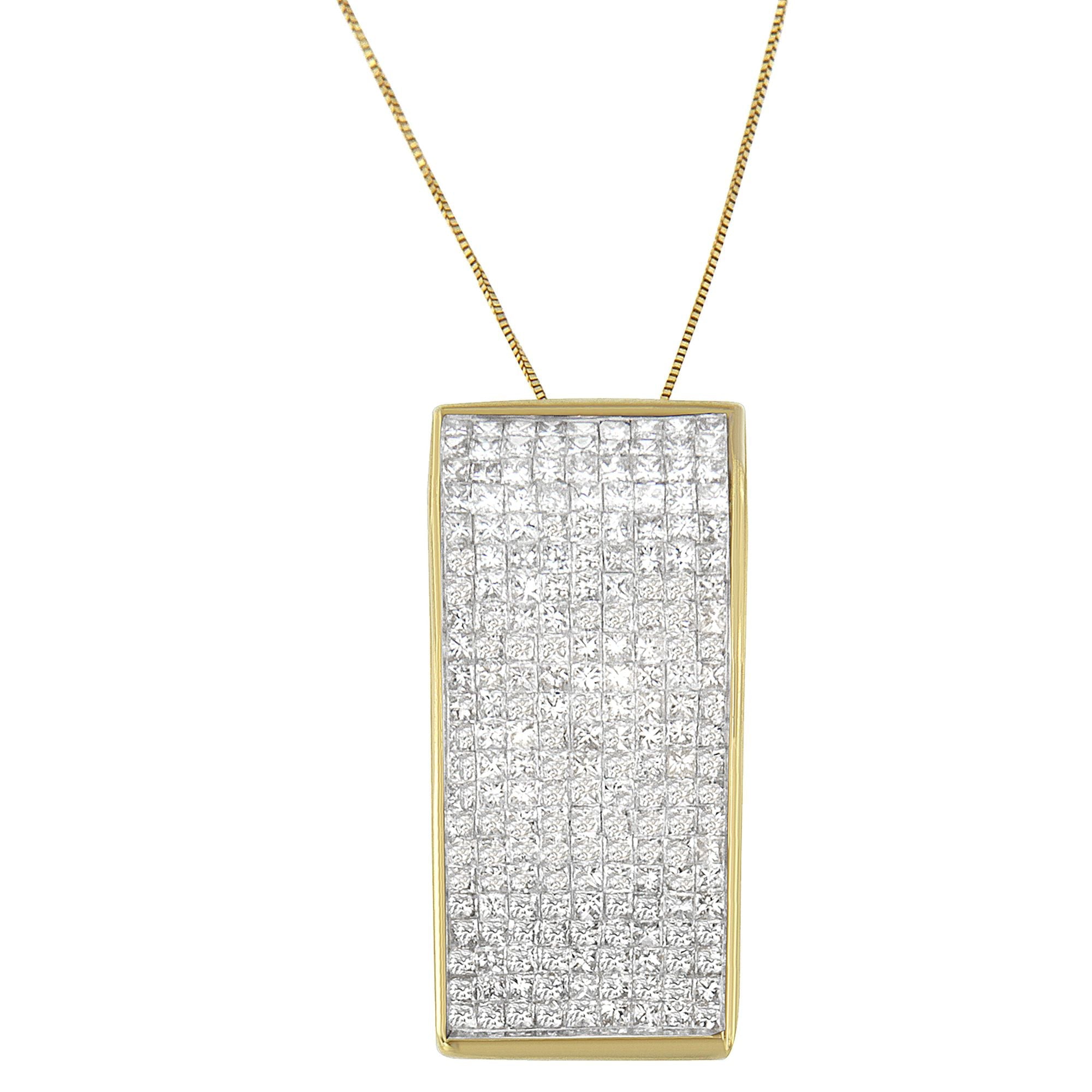 14K Yellow Gold Princess Cut Diamond Block Pendant Necklace (2 5/8 cttw, H-I Color, SI2-I1 Clarity) by Bids.com