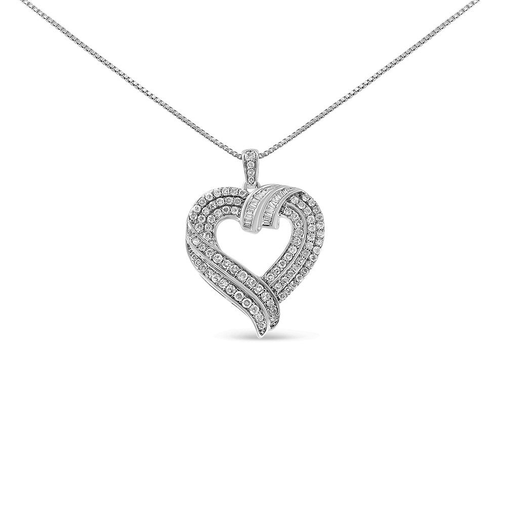 14K Yellow Gold Plated .925 Sterling Silver 1.00 Cttw Baguette Diamond Composite Open Heart 18" Inch Pendant Necklace (I-J Color, I1-I2 Clarity) by Bids.com