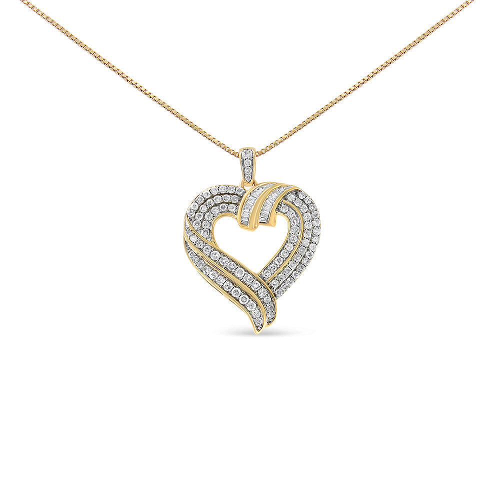 14K Yellow Gold Plated .925 Sterling Silver 1.00 Cttw Baguette Diamond Composite Open Heart 18" Inch Pendant Necklace (I-J Color, I1-I2 Clarity) by Bids.com