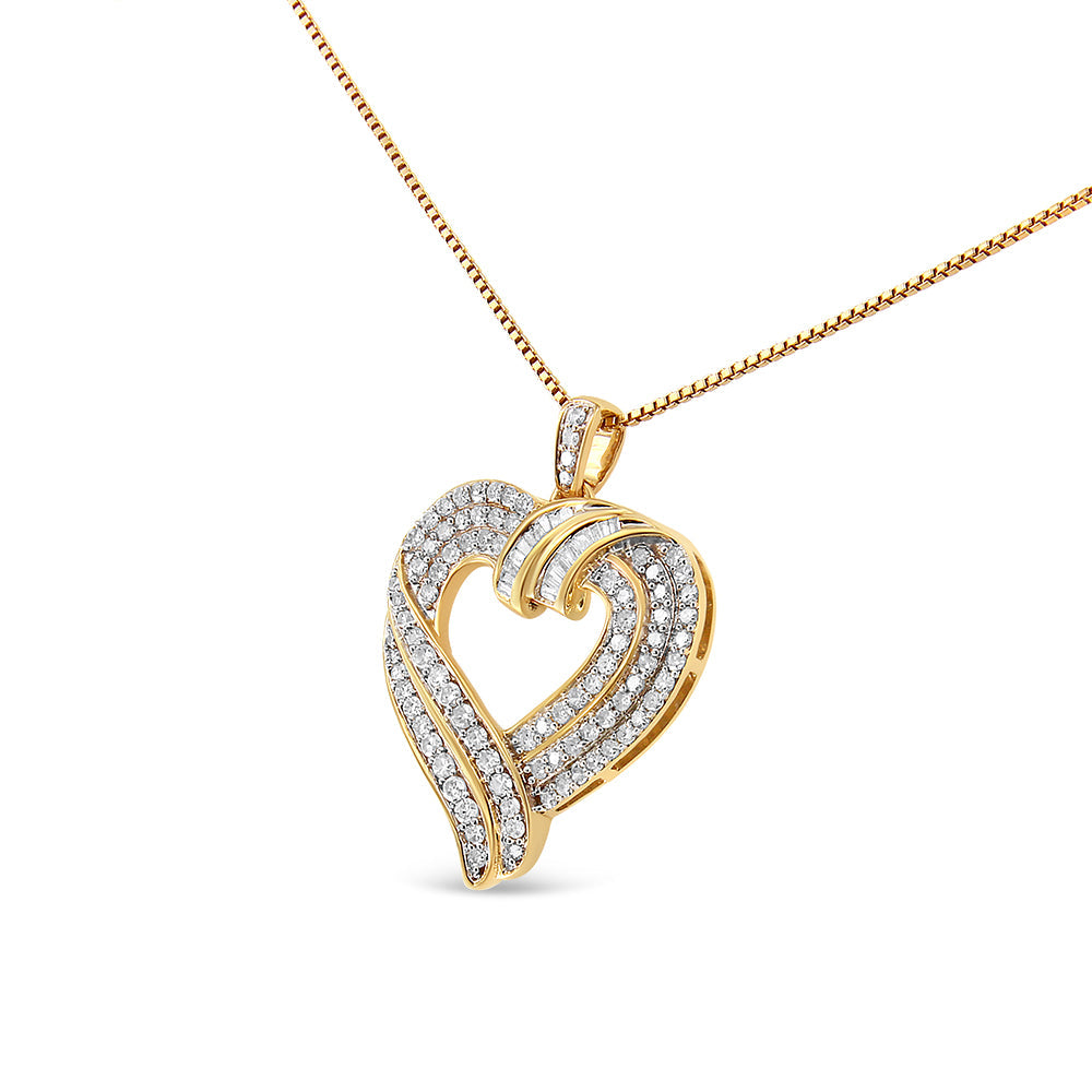 14K Yellow Gold Plated .925 Sterling Silver 1.00 Cttw Baguette Diamond Composite Open Heart 18" Inch Pendant Necklace (I-J Color, I1-I2 Clarity) by Bids.com