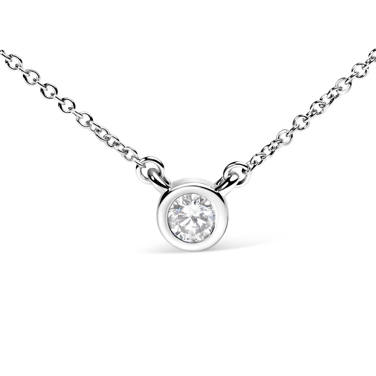 10K White Gold 1/10 Carat Round Brilliant-Cut Diamond Modern Bezel-Set Solitaire 16"-18" Pendant Necklace (H-I Color, SI2-I1 Clarity) by Bids.com