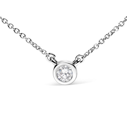 10K White Gold 1/10 Carat Round Brilliant-Cut Diamond Modern Bezel-Set Solitaire 16"-18" Pendant Necklace (H-I Color, SI2-I1 Clarity) by Bids.com