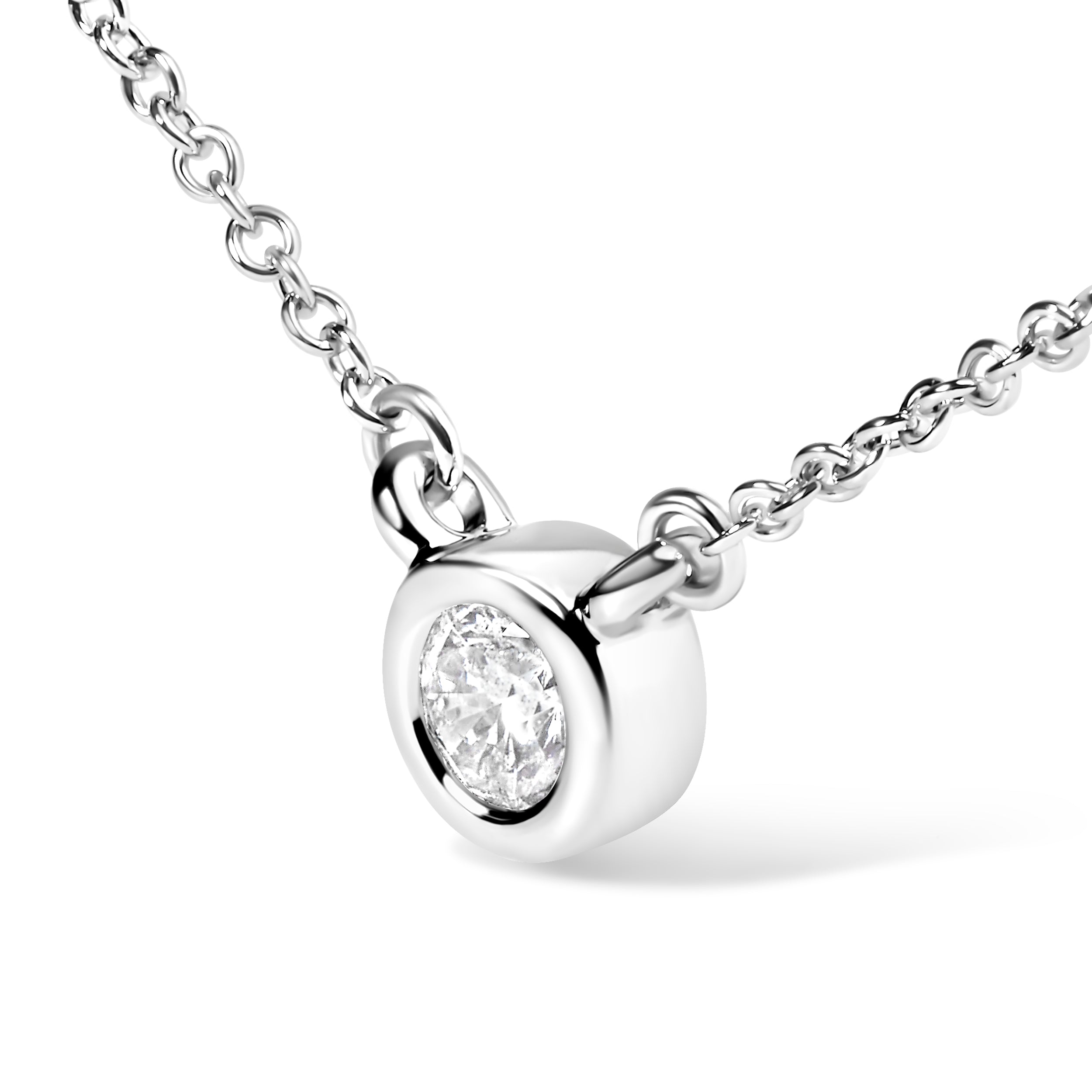 10K White Gold 1/10 Carat Round Brilliant-Cut Diamond Modern Bezel-Set Solitaire 16"-18" Pendant Necklace (H-I Color, SI2-I1 Clarity) by Bids.com