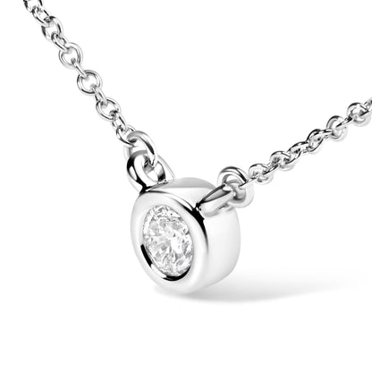 10K White Gold 1/10 Carat Round Brilliant-Cut Diamond Modern Bezel-Set Solitaire 16"-18" Pendant Necklace (H-I Color, SI2-I1 Clarity) by Bids.com