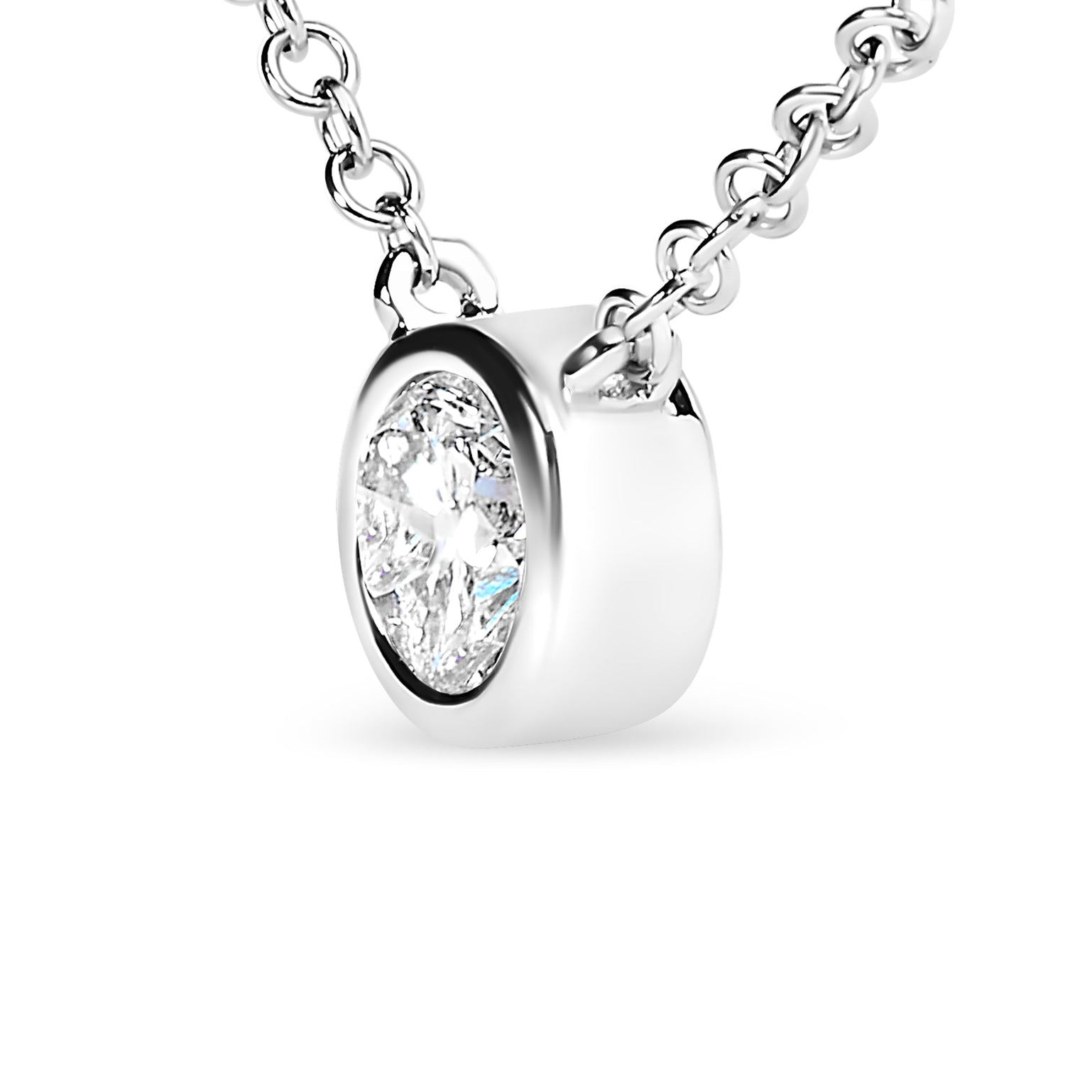10K White Gold 1/10 Carat Round Brilliant-Cut Diamond Modern Bezel-Set Solitaire 16"-18" Pendant Necklace (H-I Color, SI2-I1 Clarity) by Bids.com