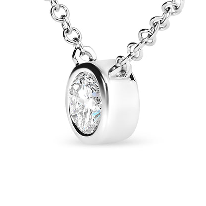 10K White Gold 1/10 Carat Round Brilliant-Cut Diamond Modern Bezel-Set Solitaire 16"-18" Pendant Necklace (H-I Color, SI2-I1 Clarity) by Bids.com