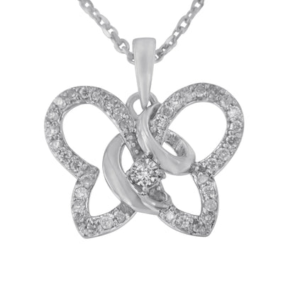 .925 Sterling Silver 1/4 cttw Prong-Set Diamond Butterfly 18" Pendant Necklace (H-I Color, I1-I2 Clarity) by Bids.com