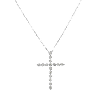 .925 Sterling Silver 1/6 Cttw Brilliant-Cut Diamond Miracle-Set Shared Prong Cross 18" Pendant Necklace (I-J Color, I2-I3 Clarity) by Bids.com