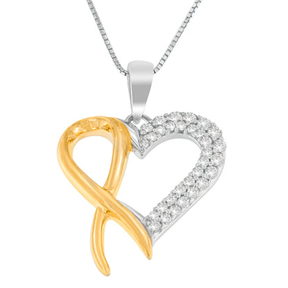 .925 Sterling Silver Two Toned 1/4 cttw Round Cut Diamond Pendant Necklace (H-I, I2-I3) by Bids.com