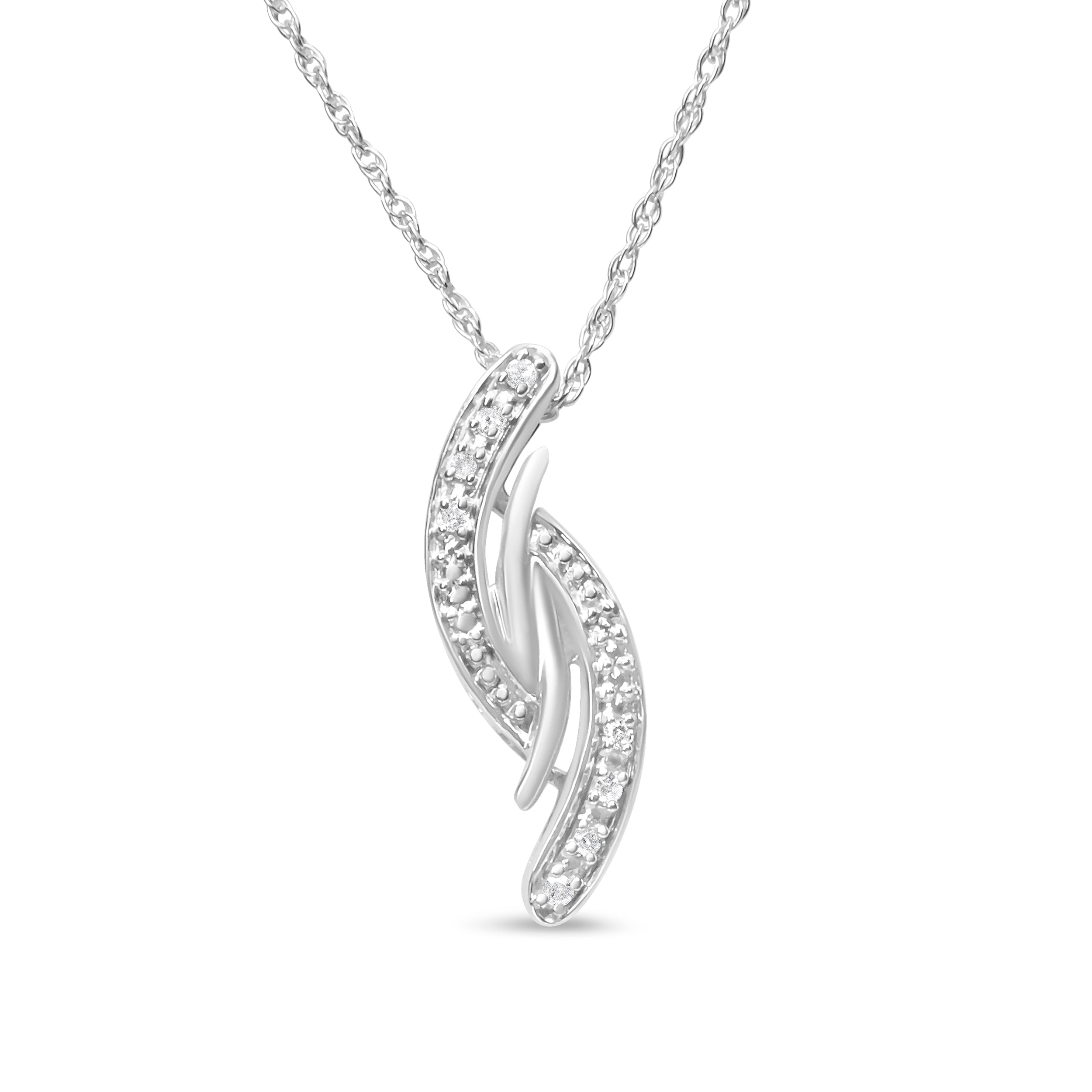 .925 Sterling Silver Diamond Accent Bypass Curve 18" Pendant Necklace (I-J Color, I3 Clarity) by Bids.com