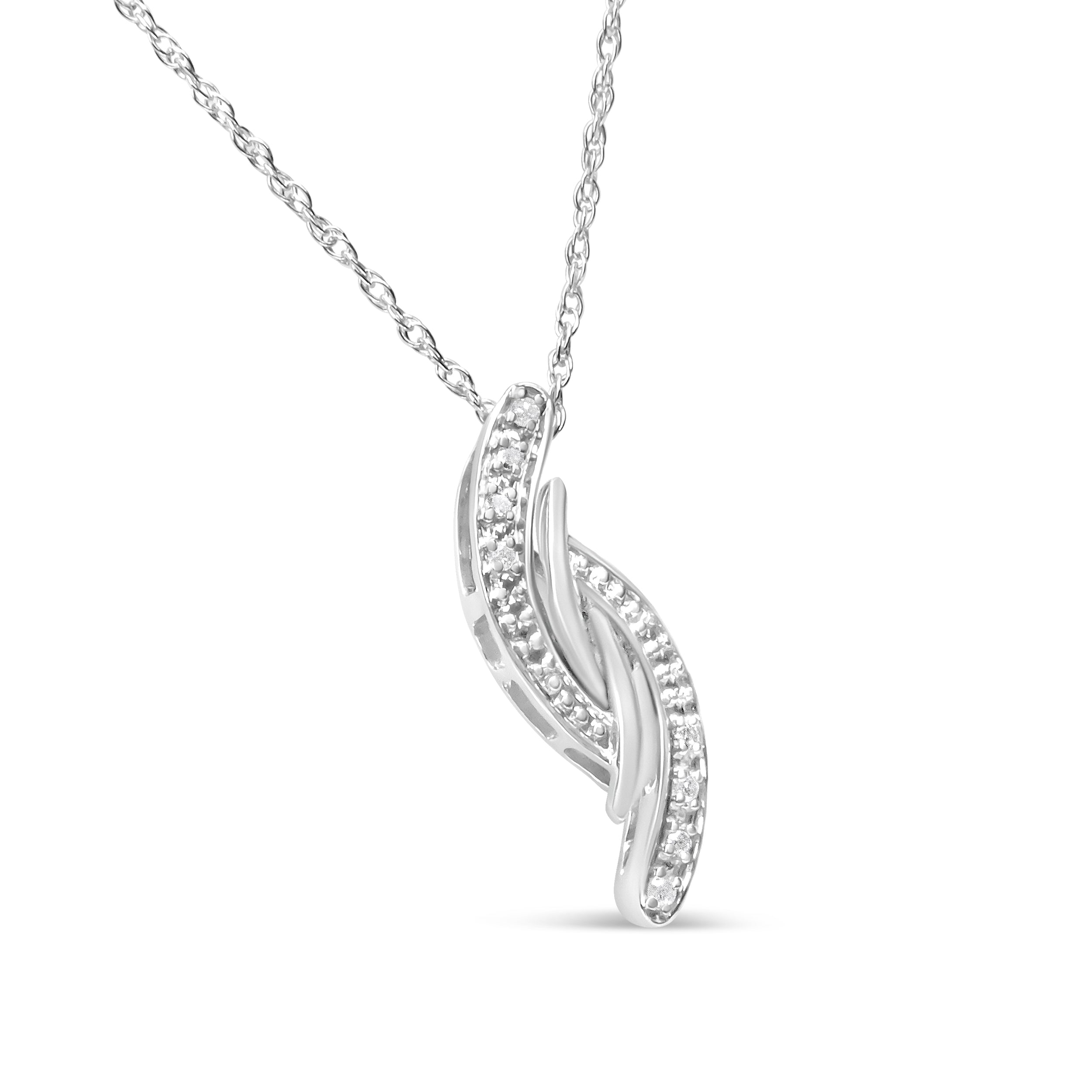 .925 Sterling Silver Diamond Accent Bypass Curve 18" Pendant Necklace (I-J Color, I3 Clarity) by Bids.com