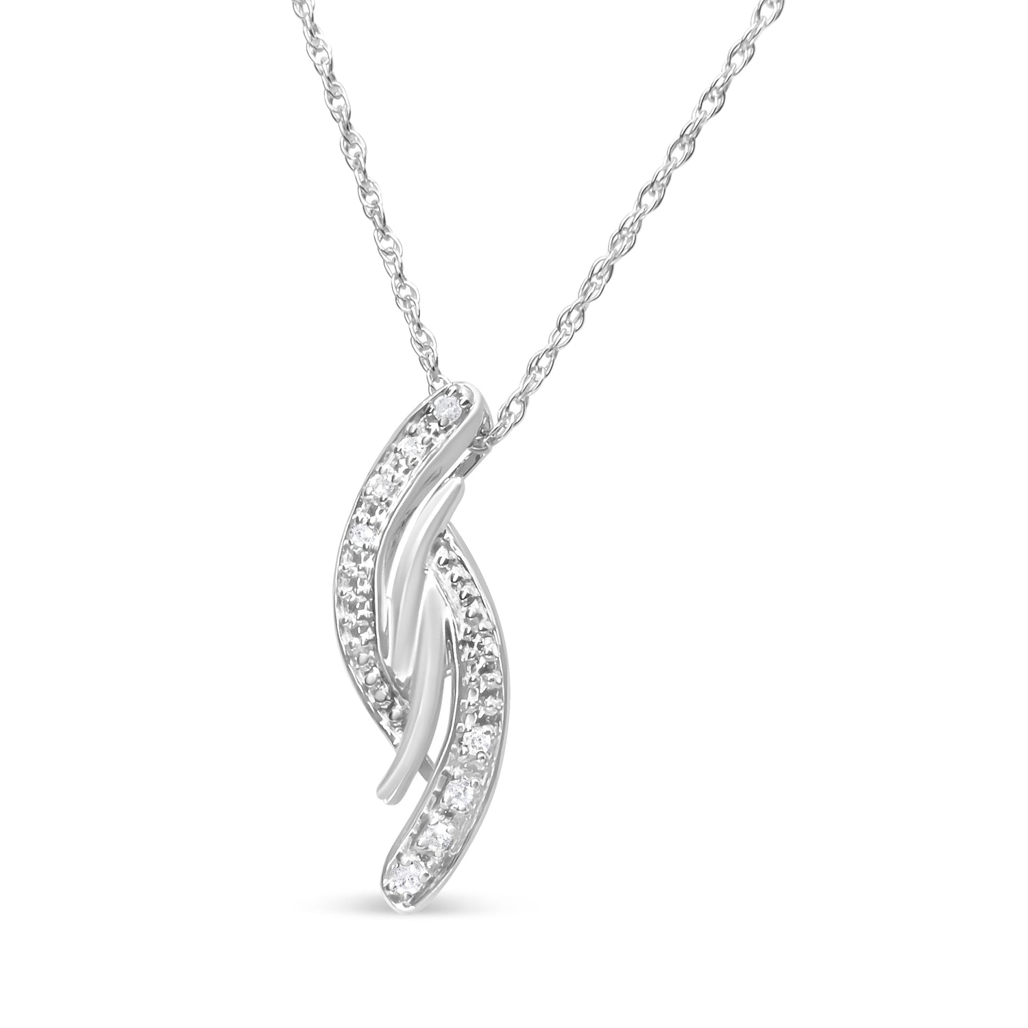 .925 Sterling Silver Diamond Accent Bypass Curve 18" Pendant Necklace (I-J Color, I3 Clarity) by Bids.com