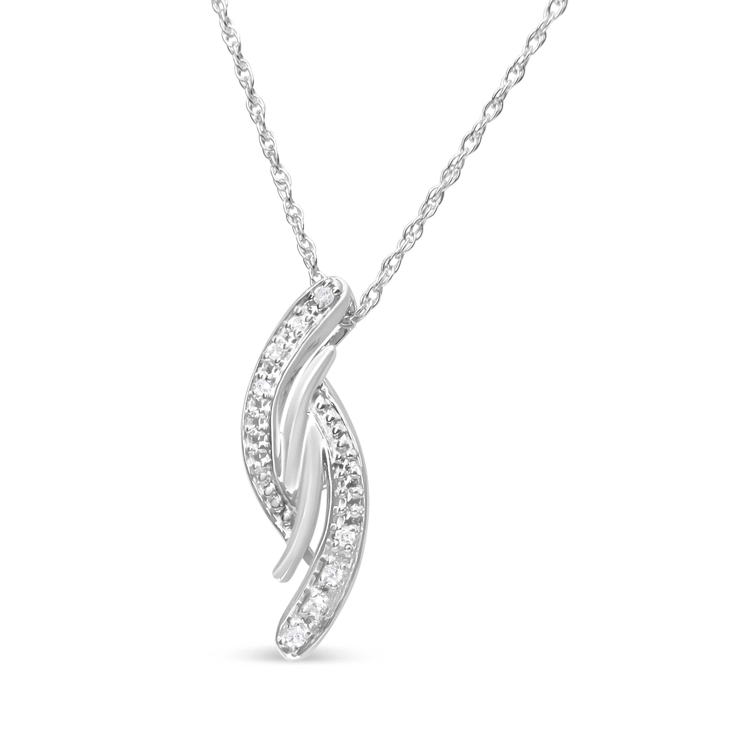 .925 Sterling Silver Diamond Accent Bypass Curve 18" Pendant Necklace (I-J Color, I3 Clarity) by Bids.com