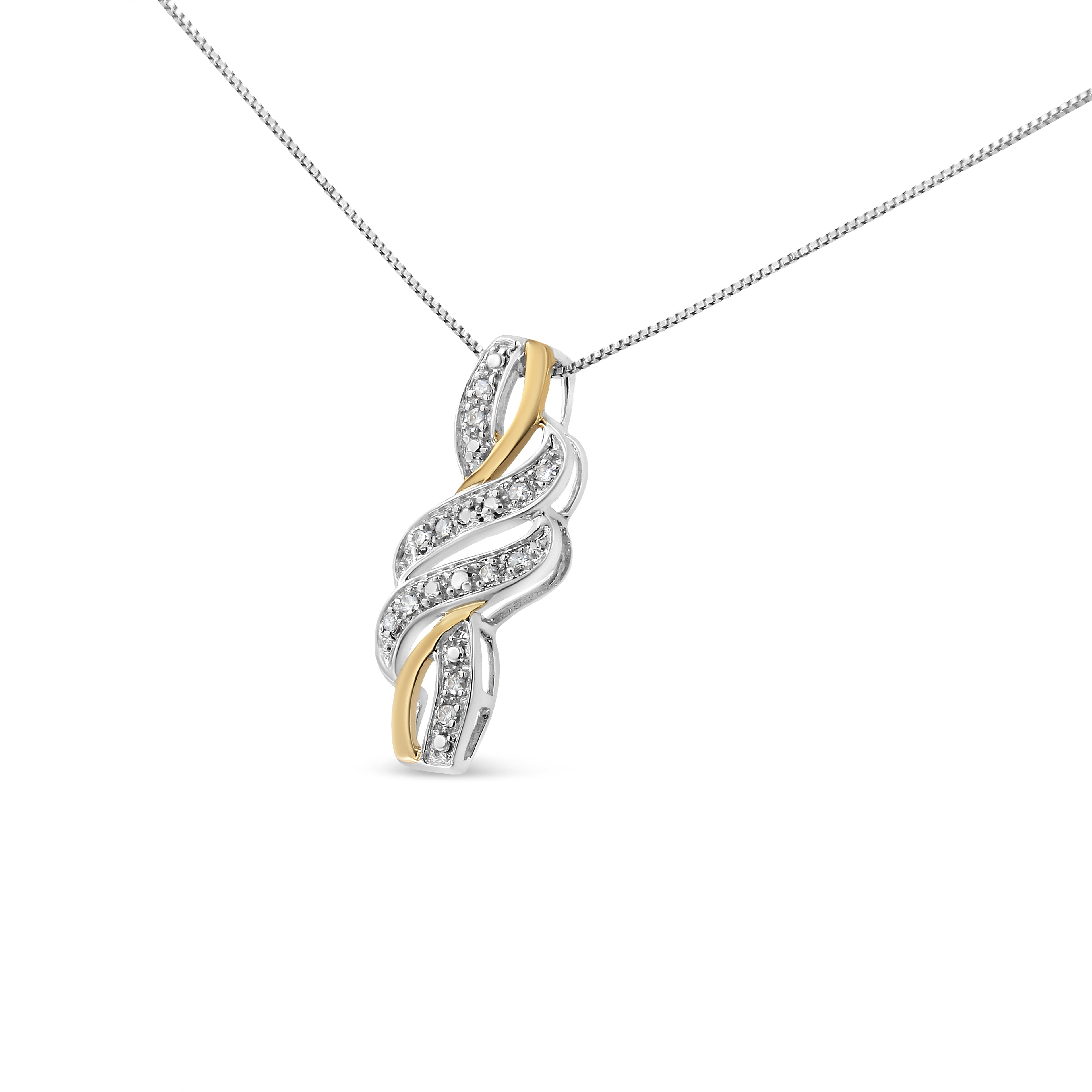 10K Yellow Gold Plated .925 Sterling Silver 1/20 cttw Round Cut Diamond Swirl Pendant Necklace (H-I Color, I2-I3 Clarity) by Bids.com