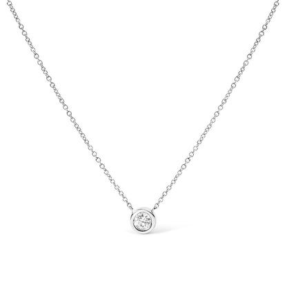 10K White Gold 1/10 Carat Round Brilliant-Cut Diamond Modern Bezel-Set Solitaire 16"-18" Pendant Necklace (H-I Color, SI2-I1 Clarity) by Bids.com