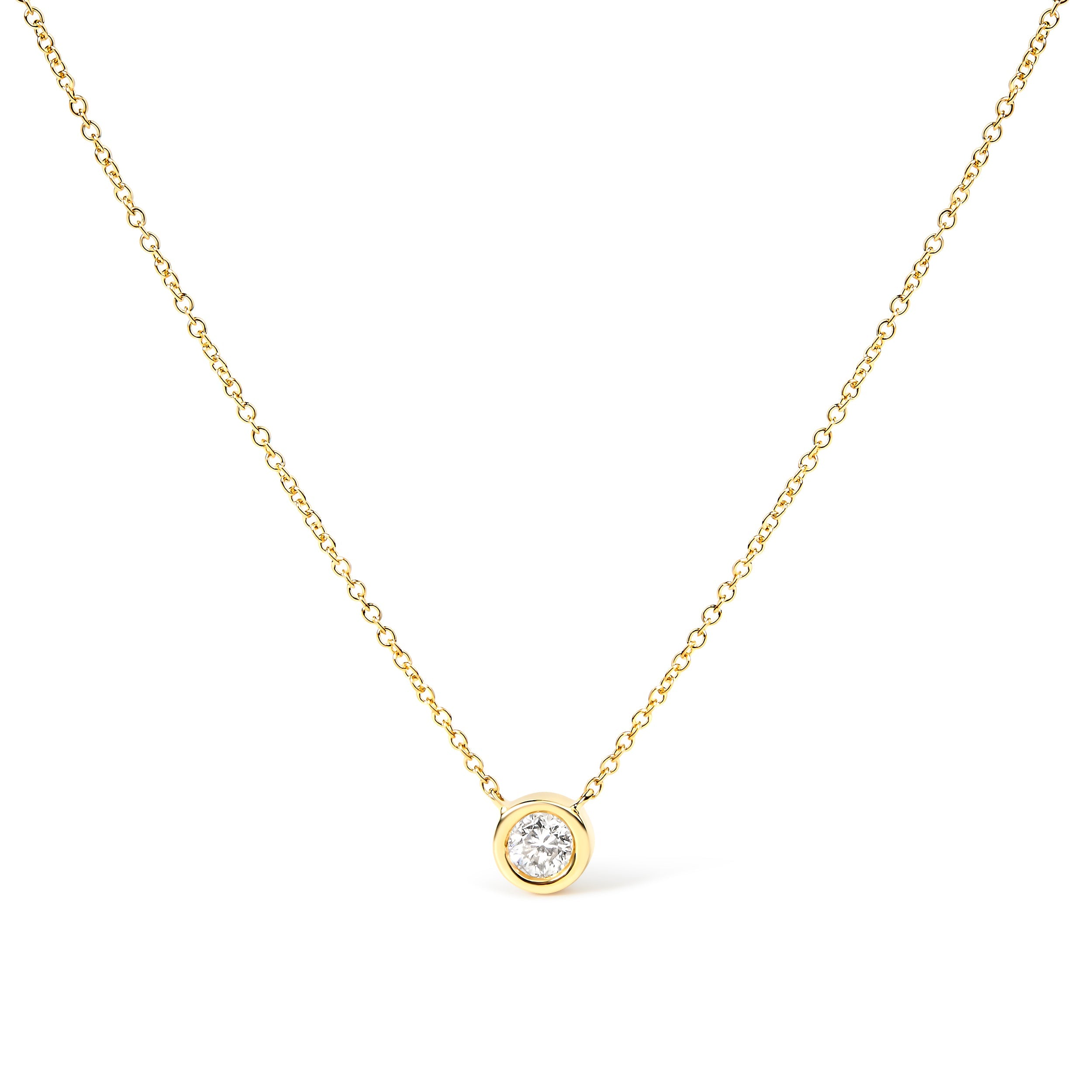 10K White Gold 1/10 Carat Round Brilliant-Cut Diamond Modern Bezel-Set Solitaire 16"-18" Pendant Necklace (H-I Color, SI2-I1 Clarity) by Bids.com