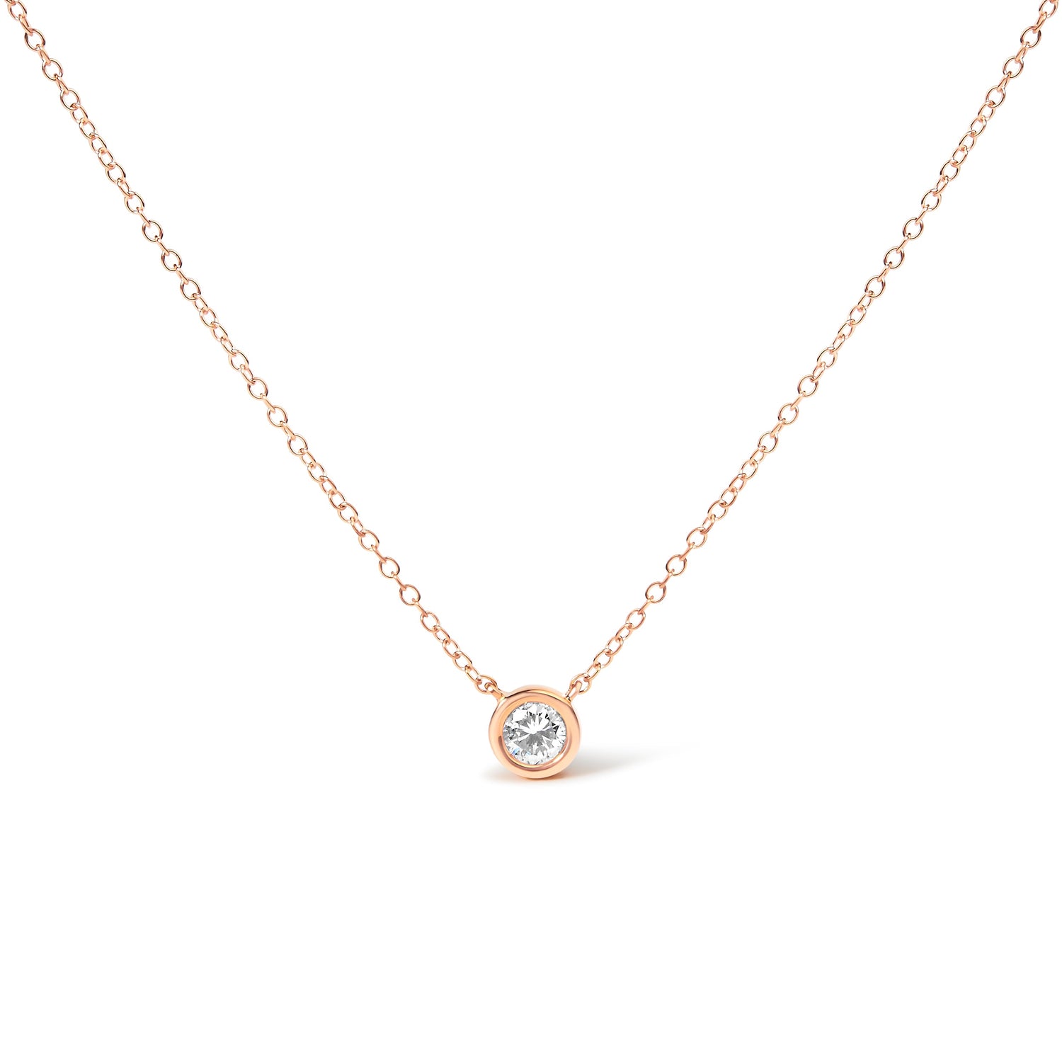 10K White Gold 1/10 Carat Round Brilliant-Cut Diamond Modern Bezel-Set Solitaire 16"-18" Pendant Necklace (H-I Color, SI2-I1 Clarity) by Bids.com