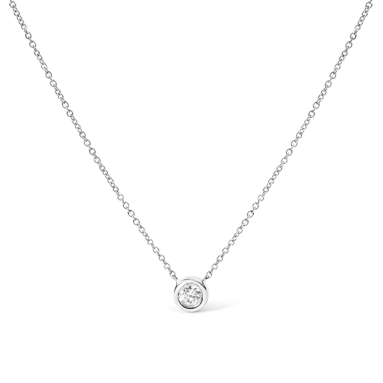 10K White Gold 1/10 Carat Round Brilliant-Cut Diamond Modern Bezel-Set Solitaire 16"-18" Pendant Necklace (H-I Color, SI2-I1 Clarity) by Bids.com