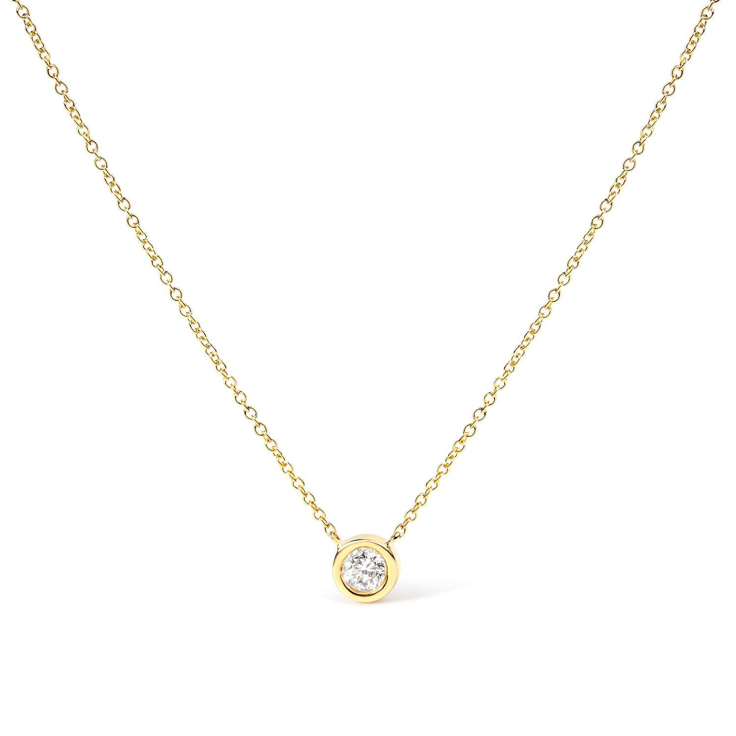 10K White Gold 1/10 Carat Round Brilliant-Cut Diamond Modern Bezel-Set Solitaire 16"-18" Pendant Necklace (H-I Color, SI2-I1 Clarity) by Bids.com