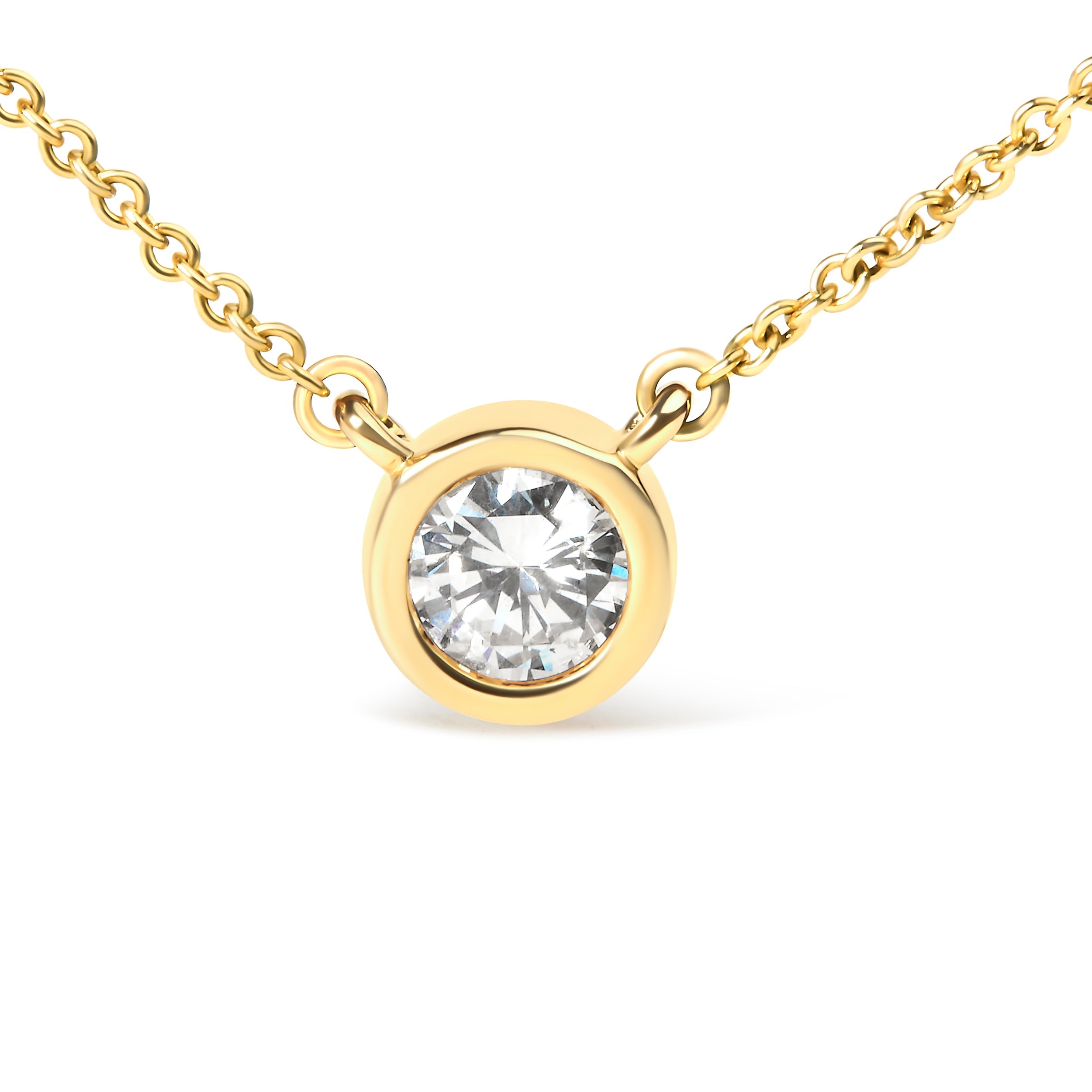 10K Yellow Gold 1/2 Carat Round Brilliant-Cut Diamond Modern Bezel-Set Solitaire 16"-18" Pendant Necklace (H-I Color, SI2-I1 Clarity) by Bids.com