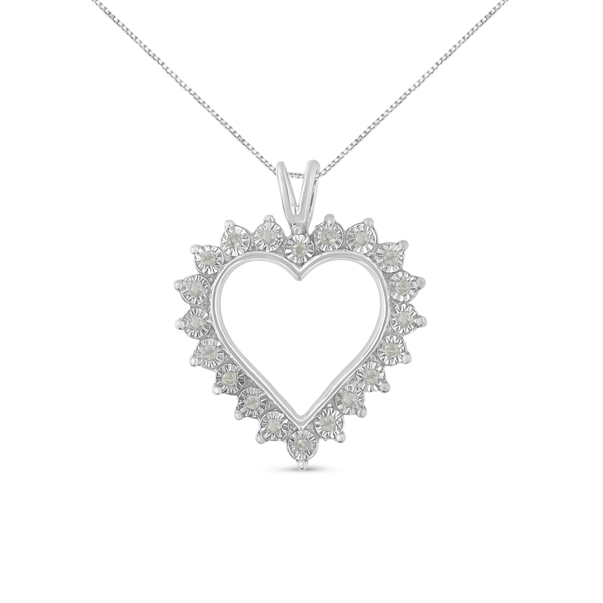.925 Sterling Silver 1/4 Cttw Miracle Set Diamond Open Heart 18" Pendant Necklace (I-J Color, I3 Clarity) by Bids.com