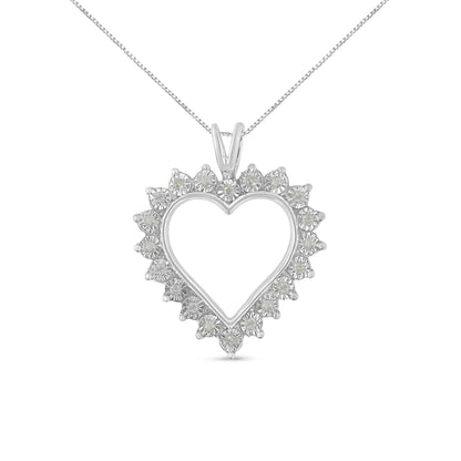 .925 Sterling Silver 1/4 Cttw Miracle Set Diamond Open Heart 18" Pendant Necklace (I-J Color, I3 Clarity) by Bids.com