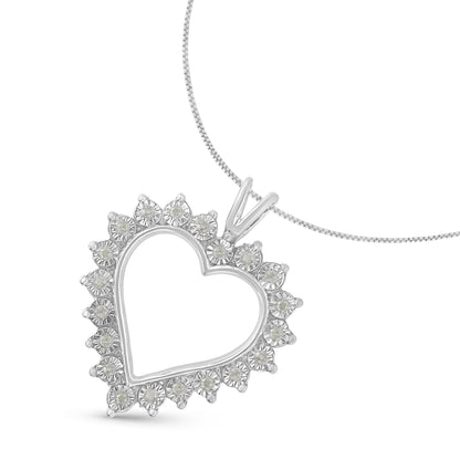 .925 Sterling Silver 1/4 Cttw Miracle Set Diamond Open Heart 18" Pendant Necklace (I-J Color, I3 Clarity) by Bids.com