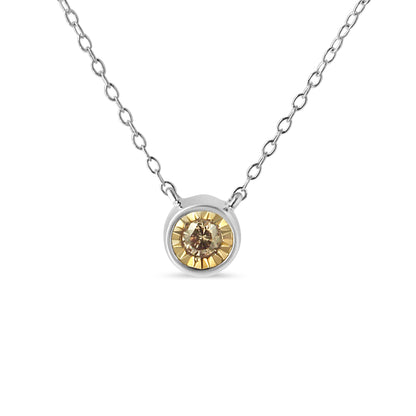 .925 Sterling Silver 1/5 Cttw Bezel Set Champagne Diamond Solitaire 18" Pendant Necklace (K-L Color, I1-I2 Clarity) by Bids.com