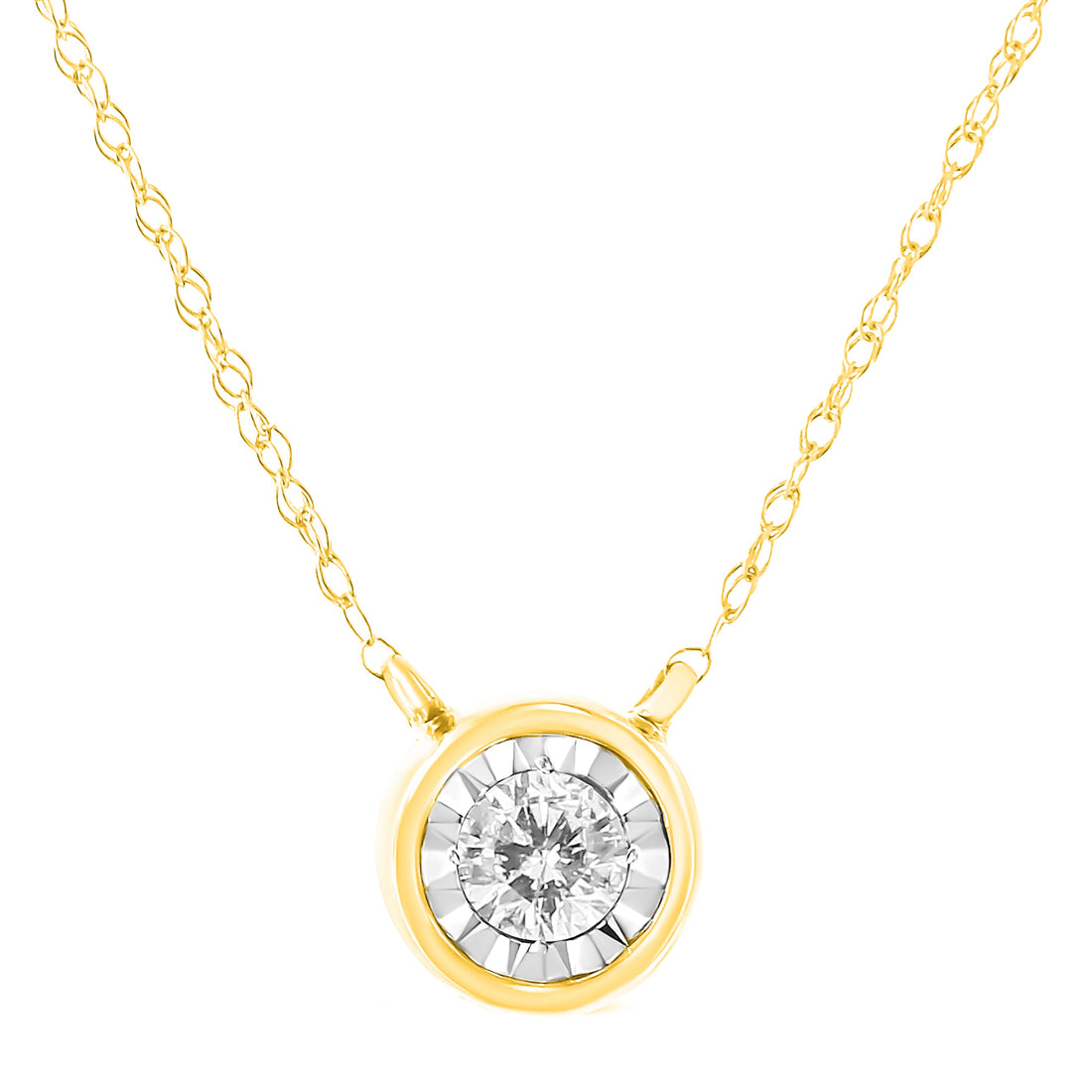 10K Yellow Gold 1/4 Cttw Round Brilliant-Cut Diamond Modern Bezel-Set Solitaire Pendant Necklace (J-K Color, I2-I3 Clarity) - 16" with 2" Extender by Bids.com
