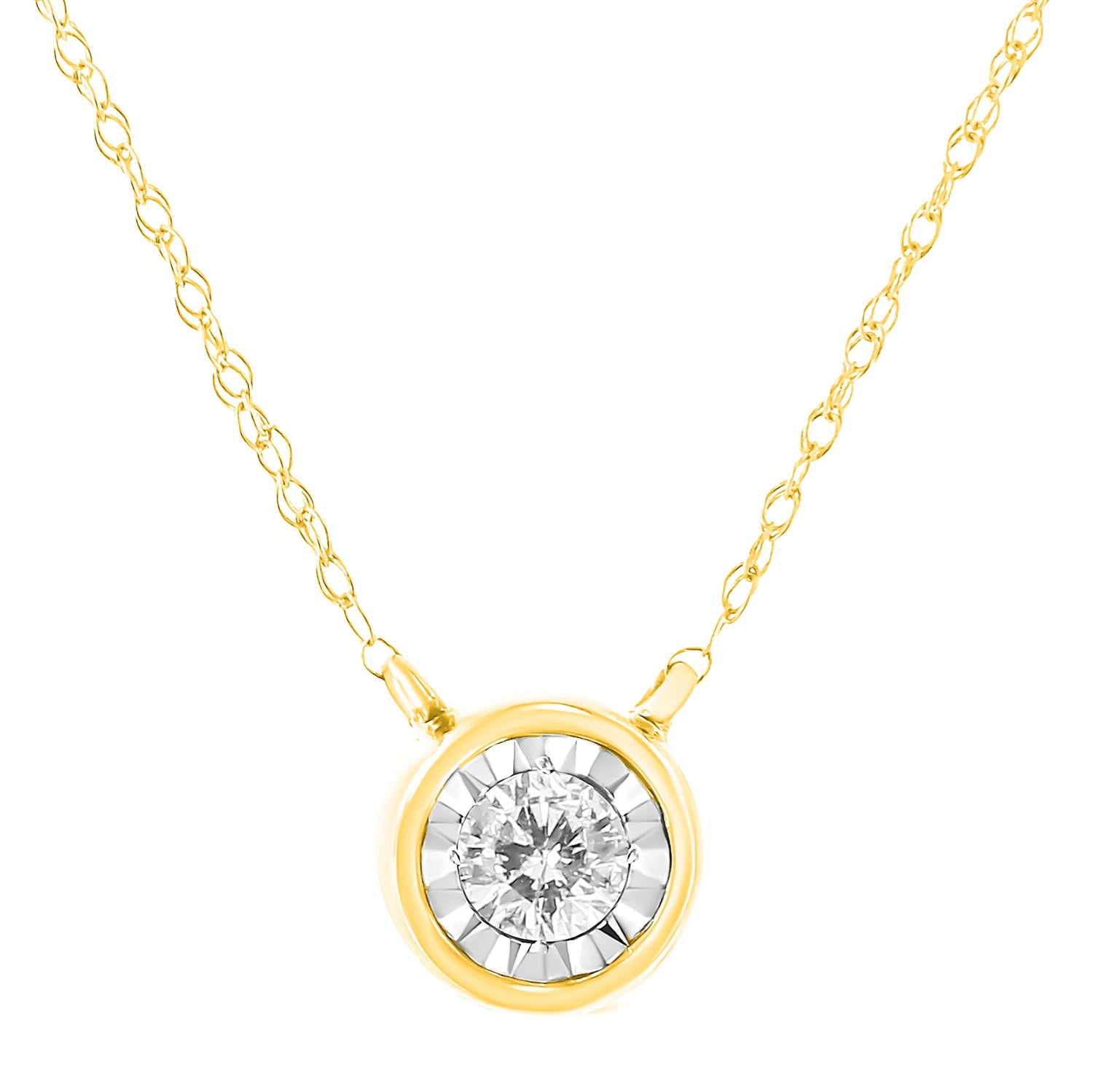 10K Yellow Gold 1/4 Cttw Round Brilliant-Cut Diamond Modern Bezel-Set Solitaire Pendant Necklace (J-K Color, I2-I3 Clarity) - 16" with 2" Extender by Bids.com