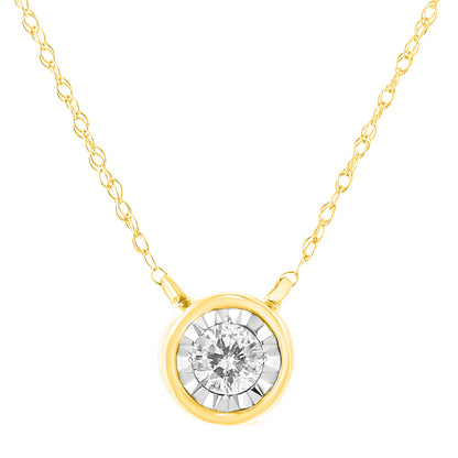 10K Yellow Gold 1/4 Cttw Round Brilliant-Cut Diamond Modern Bezel-Set Solitaire Pendant Necklace (J-K Color, I2-I3 Clarity) - 16" with 2" Extender by Bids.com
