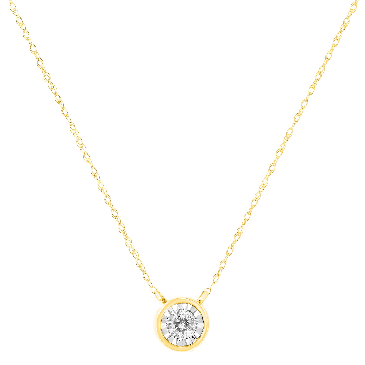 10K Yellow Gold 1/4 Cttw Round Brilliant-Cut Diamond Modern Bezel-Set Solitaire Pendant Necklace (J-K Color, I2-I3 Clarity) - 16" with 2" Extender by Bids.com