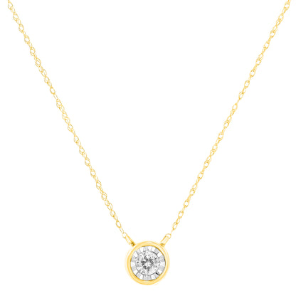 10K Yellow Gold 1/4 Cttw Round Brilliant-Cut Diamond Modern Bezel-Set Solitaire Pendant Necklace (J-K Color, I2-I3 Clarity) - 16" with 2" Extender by Bids.com