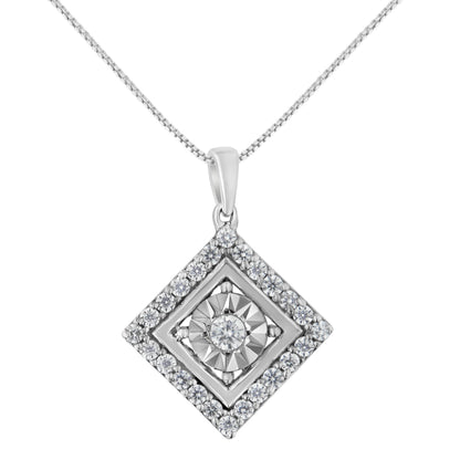10KT White Gold 1/2 cttw Diamond Square Pendant Necklace (I-J Color, I2-I3 Clarity) by Bids.com