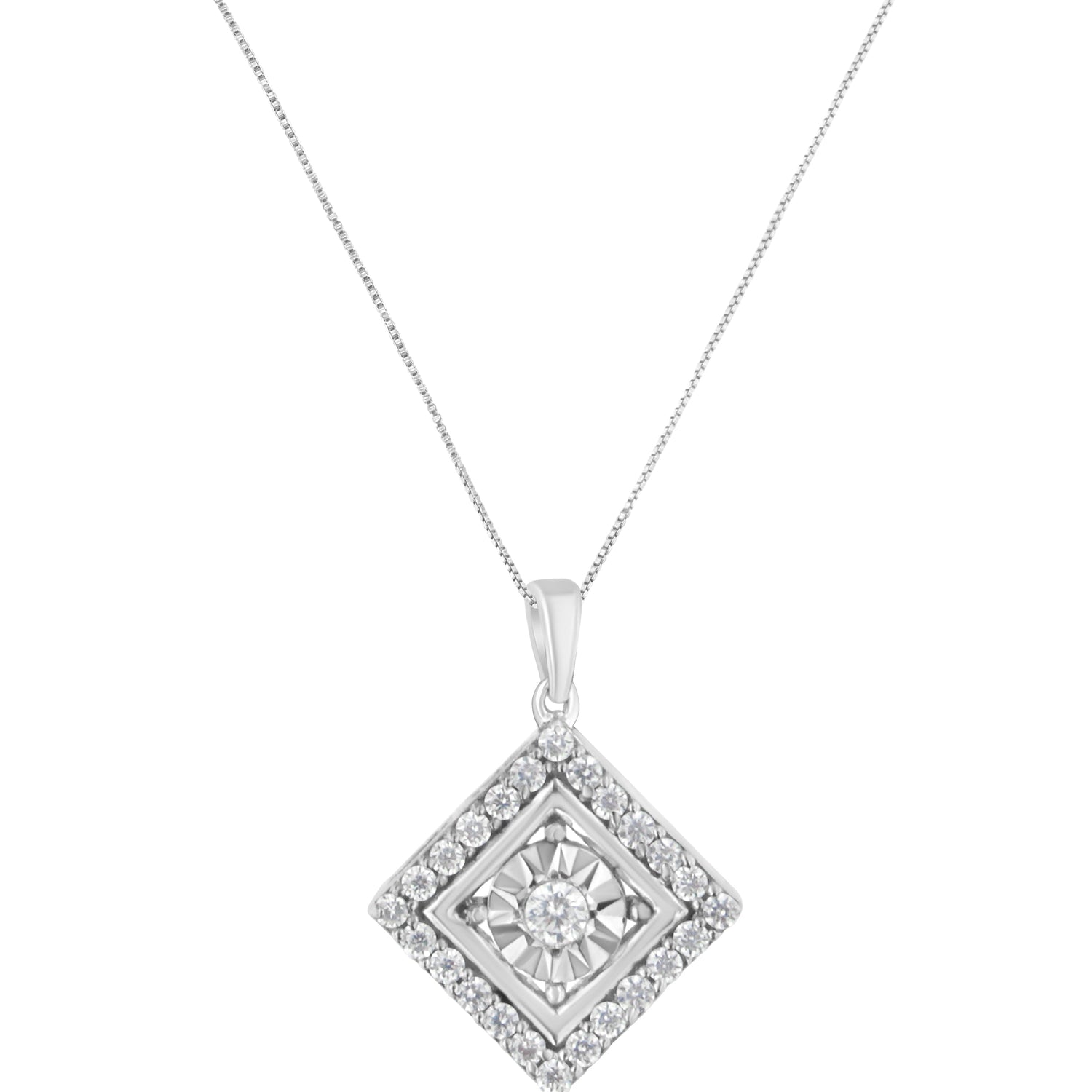 10KT White Gold 1/2 cttw Diamond Square Pendant Necklace (I-J Color, I2-I3 Clarity) by Bids.com