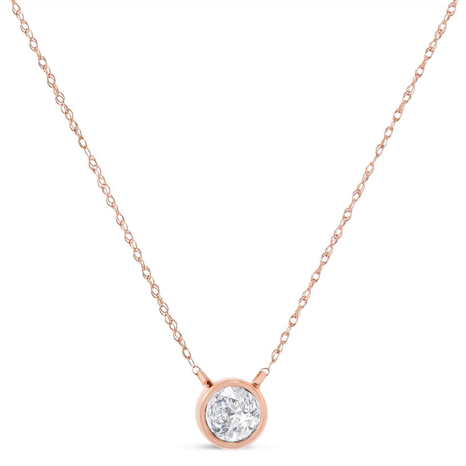 AGS Certified 10K Rose Gold 1/5 Cttw Bezel Set Round Diamond Solitaire 16-18" Adjustable Pendant Necklace (H-I Color, VS1-VS2 Clarity) by Bids.com