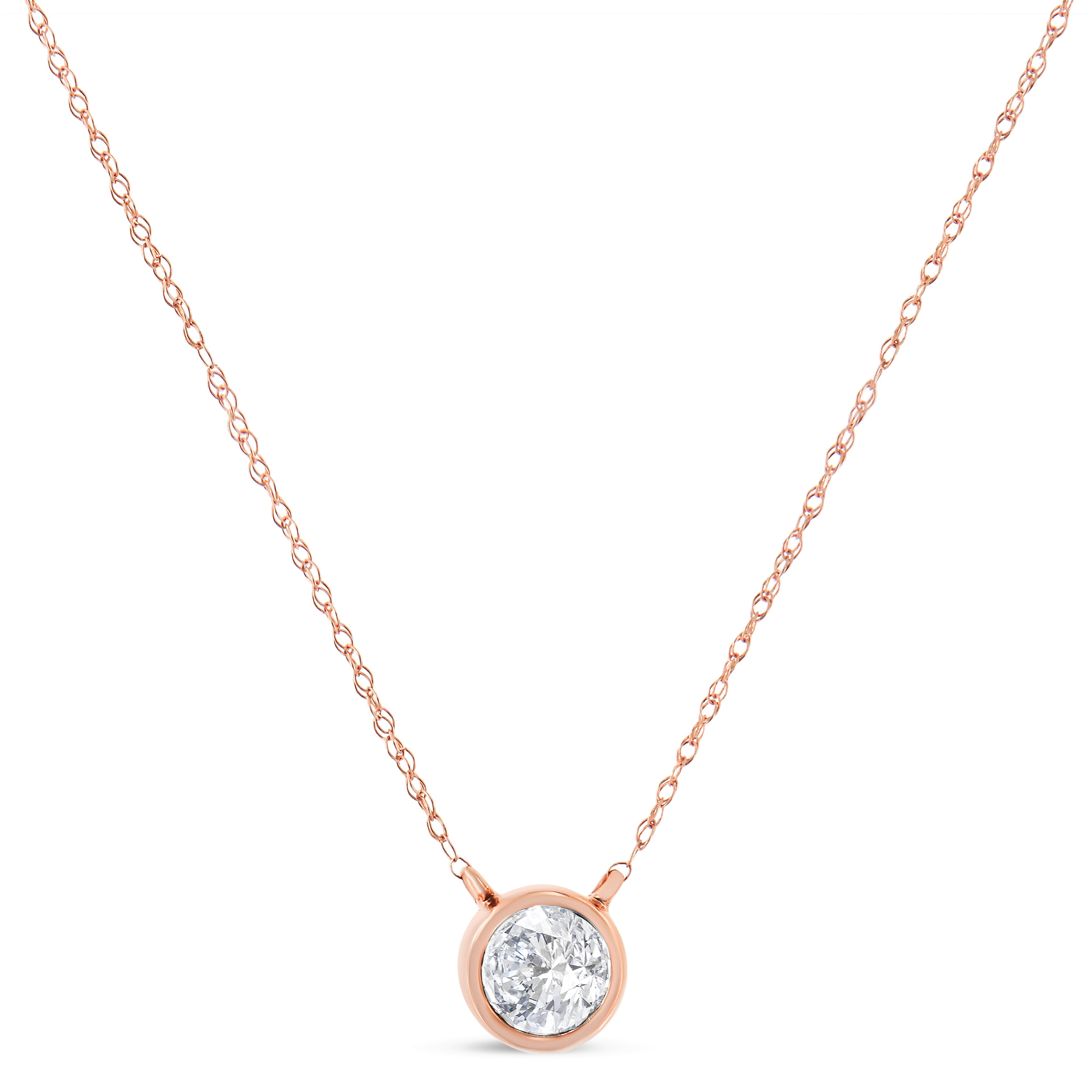 AGS Certified 10K Rose Gold 1/5 Cttw Bezel Set Round Diamond Solitaire 16-18" Adjustable Pendant Necklace (H-I Color, VS1-VS2 Clarity) by Bids.com