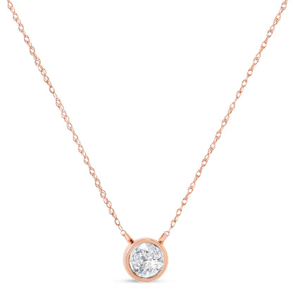 AGS Certified 10K Rose Gold 1/5 Cttw Bezel Set Round Diamond Solitaire 16-18" Adjustable Pendant Necklace (H-I Color, VS1-VS2 Clarity) by Bids.com