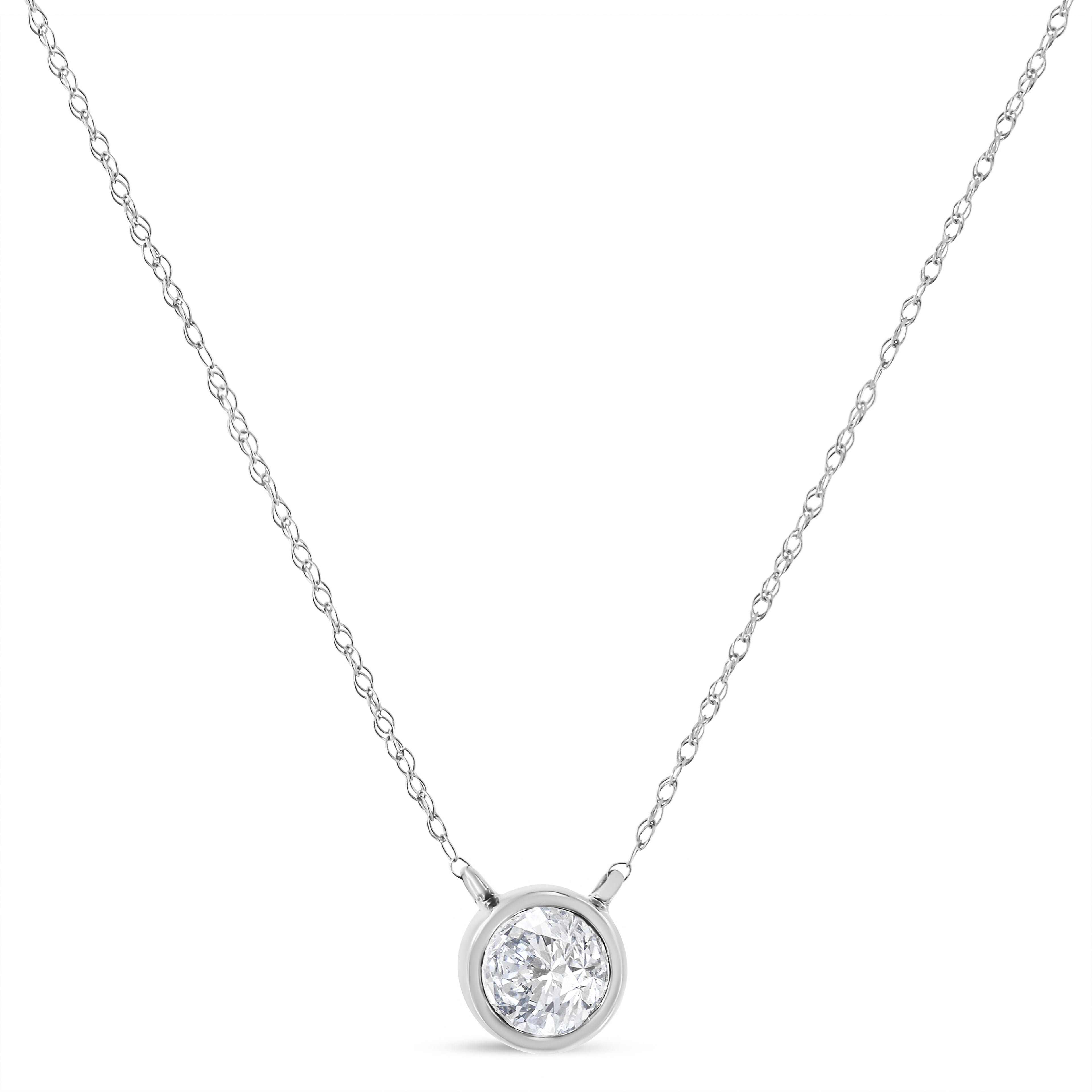 .925 Sterling Silver 1/10 Cttw Round-Cut Diamond Bezel 18" Pendant Necklace (J-K Color, I1-I2 Clarity) by Bids.com