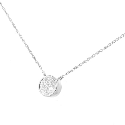 .925 Sterling Silver 1/10 Cttw Round-Cut Diamond Bezel 18" Pendant Necklace (J-K Color, I1-I2 Clarity) by Bids.com