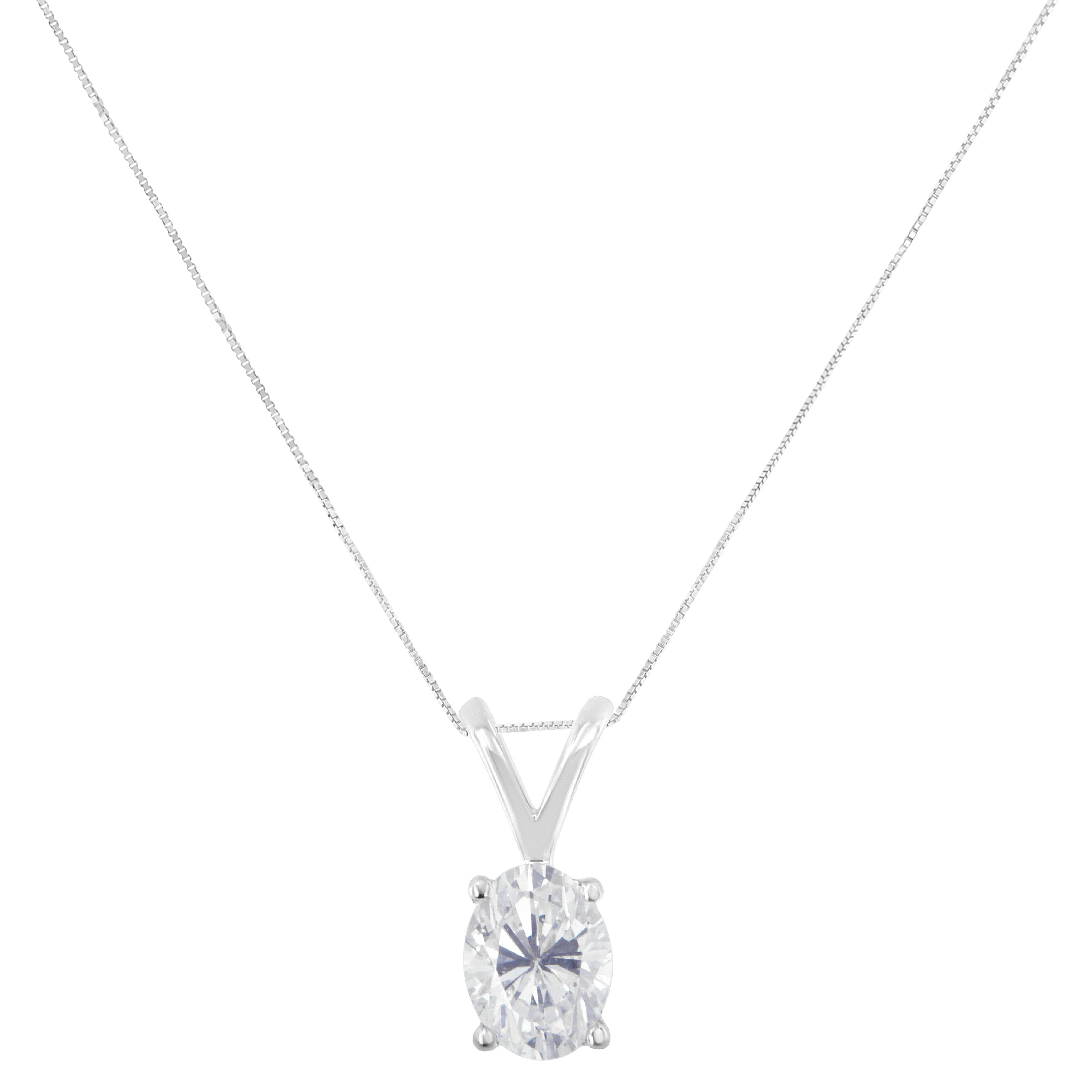 IGI Certified 10K White Gold 3/8 cttw Prong Set Diamond Oval Pendant Necklace (I-J Color, I1 Clarity) - Size 18"  DestGlow