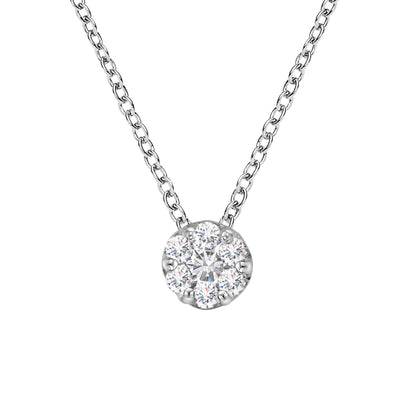 14K White Gold 1/4 Cttw Shared Prong Set Round-Ct Diamond 7 Stone Floral Cluster 18" Pendant Necklace (H-I Color, SI2-I1 Clarity) by Bids.com
