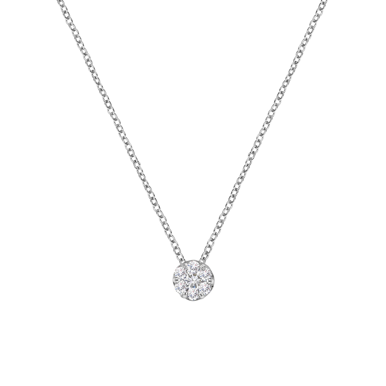 14K White Gold 1/4 Cttw Shared Prong Set Round-Ct Diamond 7 Stone Floral Cluster 18" Pendant Necklace (H-I Color, SI2-I1 Clarity) by Bids.com