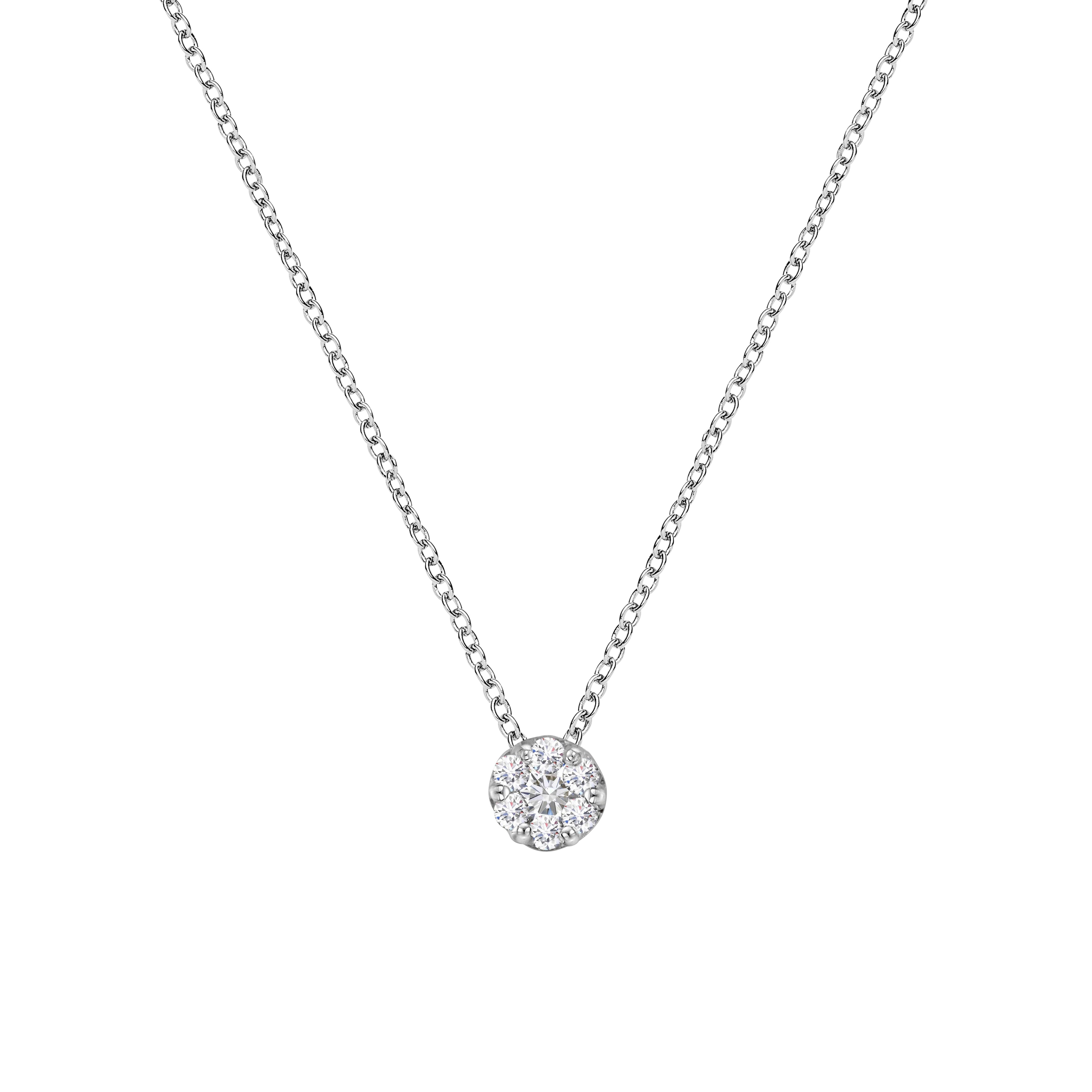14K White Gold 1/4 Cttw Shared Prong Set Round-Ct Diamond 7 Stone Floral Cluster 18" Pendant Necklace (H-I Color, SI2-I1 Clarity) by Bids.com
