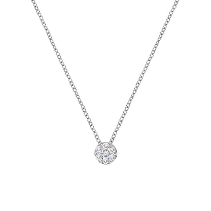 14K White Gold 1/4 Cttw Shared Prong Set Round-Ct Diamond 7 Stone Floral Cluster 18" Pendant Necklace (H-I Color, SI2-I1 Clarity) by Bids.com