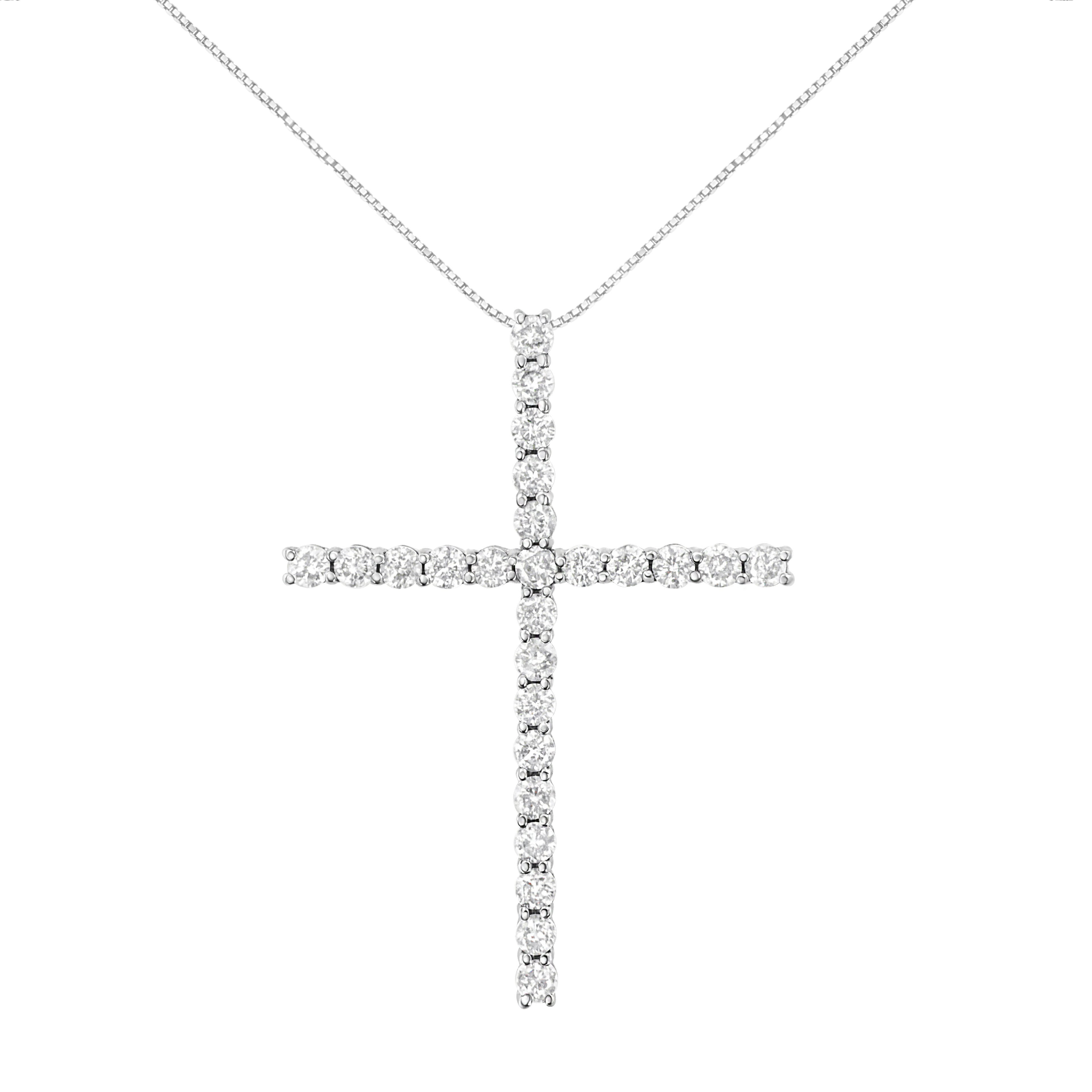 .925 Sterling Silver 3.0 Cttw Round Shape Diamond 1-1/2" Cross Pendant with Box Chain Necklace (I-J Color, I2-I3 Clarity) - 18" by Bids.com