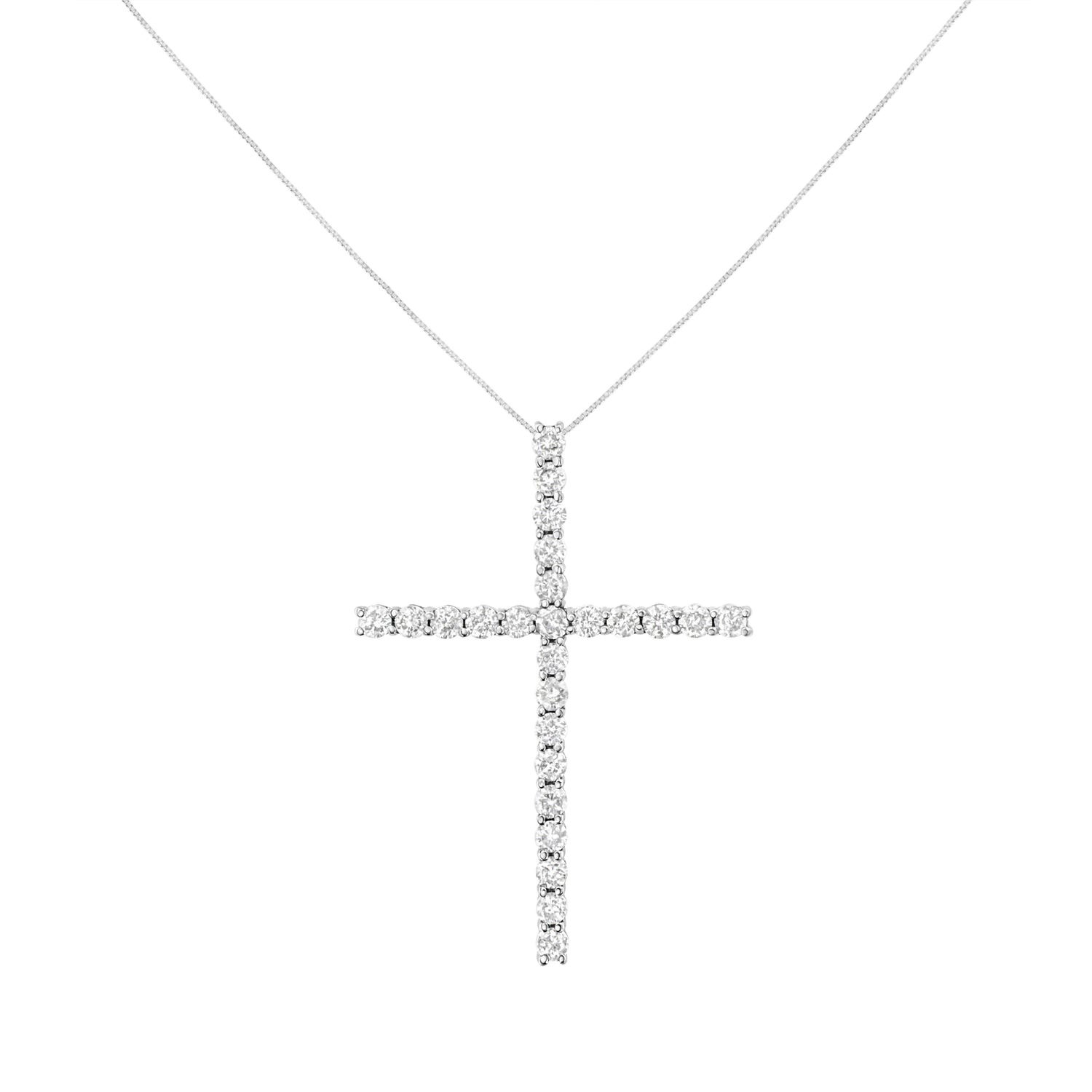 .925 Sterling Silver 3.0 Cttw Round Shape Diamond 1-1/2" Cross Pendant with Box Chain Necklace (I-J Color, I2-I3 Clarity) - 18" by Bids.com
