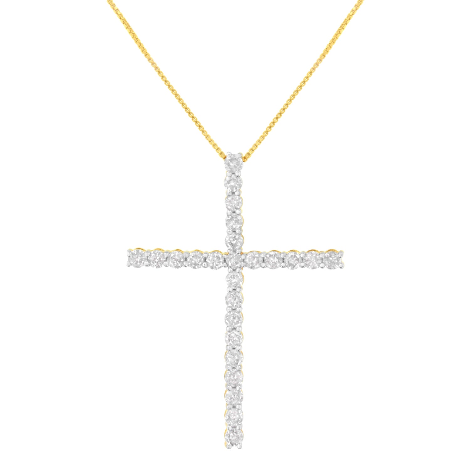 .925 Sterling Silver 3.0 Cttw Round Shape Diamond 1-1/2" Cross Pendant with Box Chain Necklace (I-J Color, I2-I3 Clarity) - 18" 